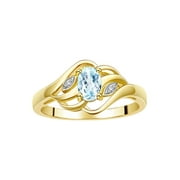 RYLOS Rings for Women 14K Gold Plated Silver Ring Classic Style Birthstone Ring 6X4MM Gemstone \u0026 Diamonds Aquamarine Jewelry for Women Size 5